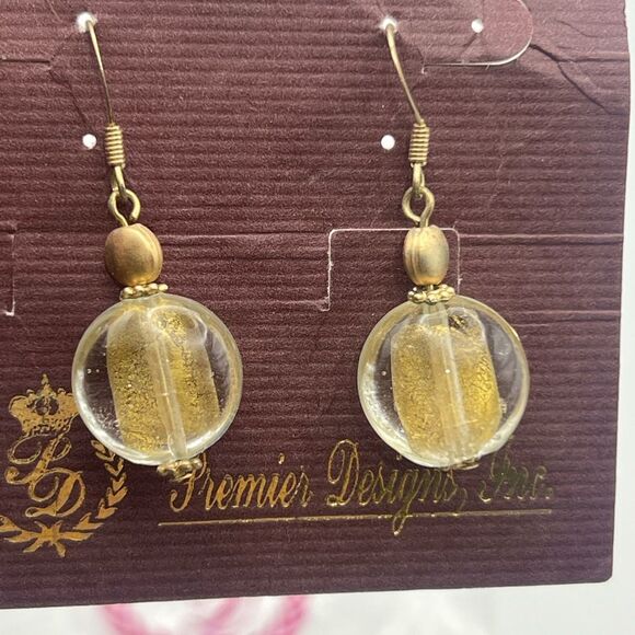 Vintage Premier Designs Gold and Clear Sphere Earrings - Picture 4 of 4